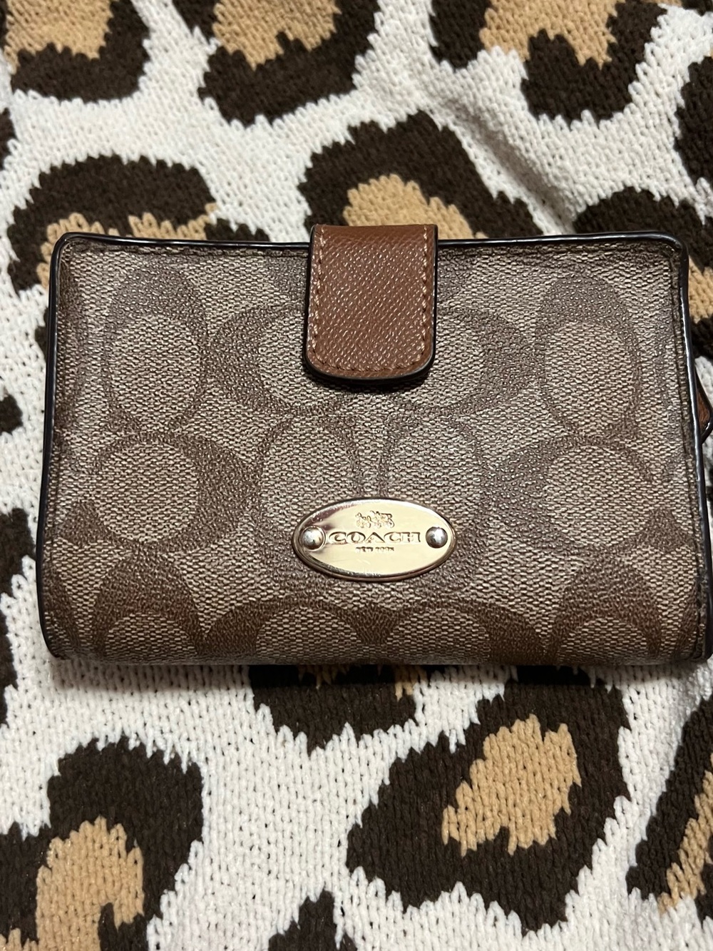 Coach Brown Signature Canvas Wallet with Gold Plaque